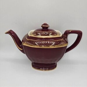 Vintage Hall China Maroon‎ Gold Crackle Teapot 0113 6 Cup Ceramic Made in USA